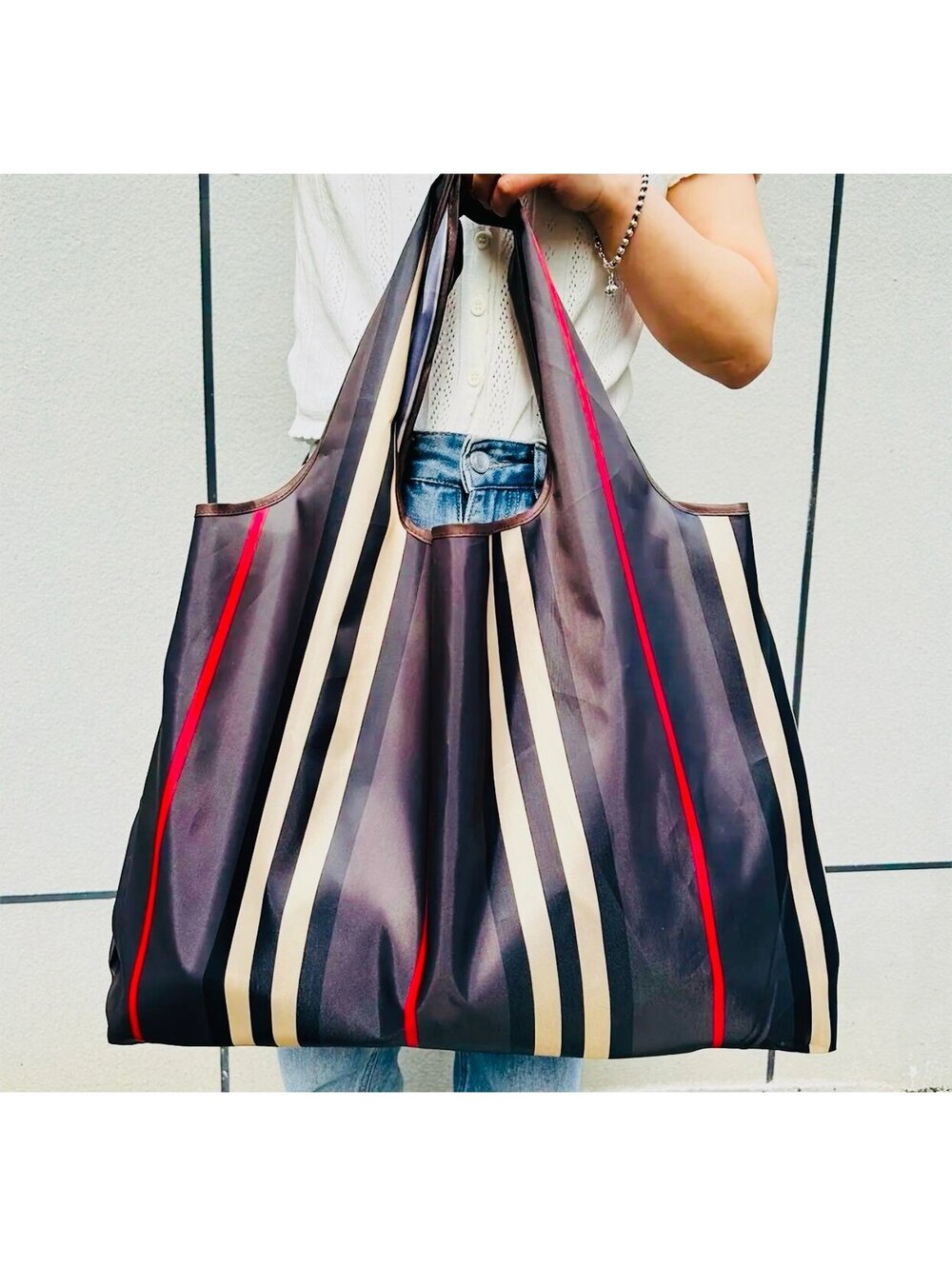 New - Large Capacity Portable Tote Bag - Striped